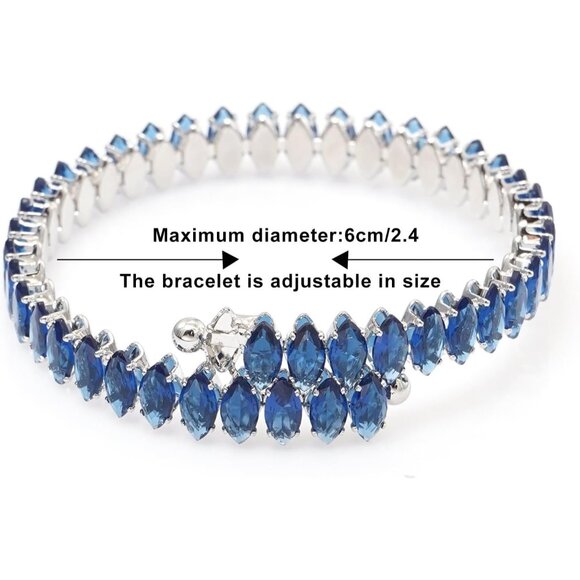 Blue Gold Rhinestone Cuff Bracelet Cubic Zirconia Tennis Bracelets for Women - Picture 4 of 5